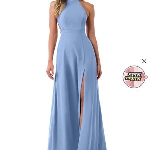 Azazie Clarice in Steel Blue.